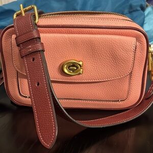Coach Pink Willow Camera Crossbody Bag with Gold Hardware